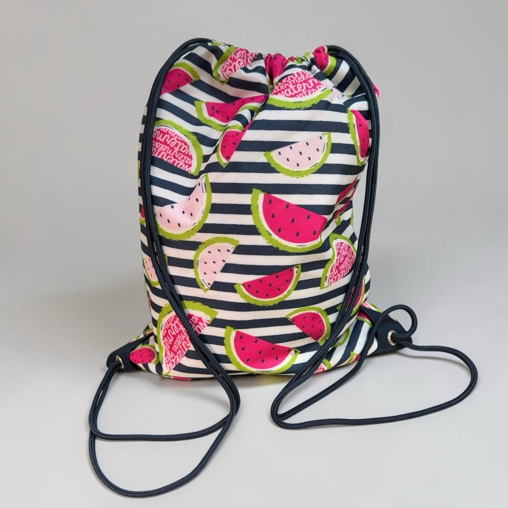 Thirty-One Cinch Sac Drawstring Backpack Watermelon Stripe Thermal